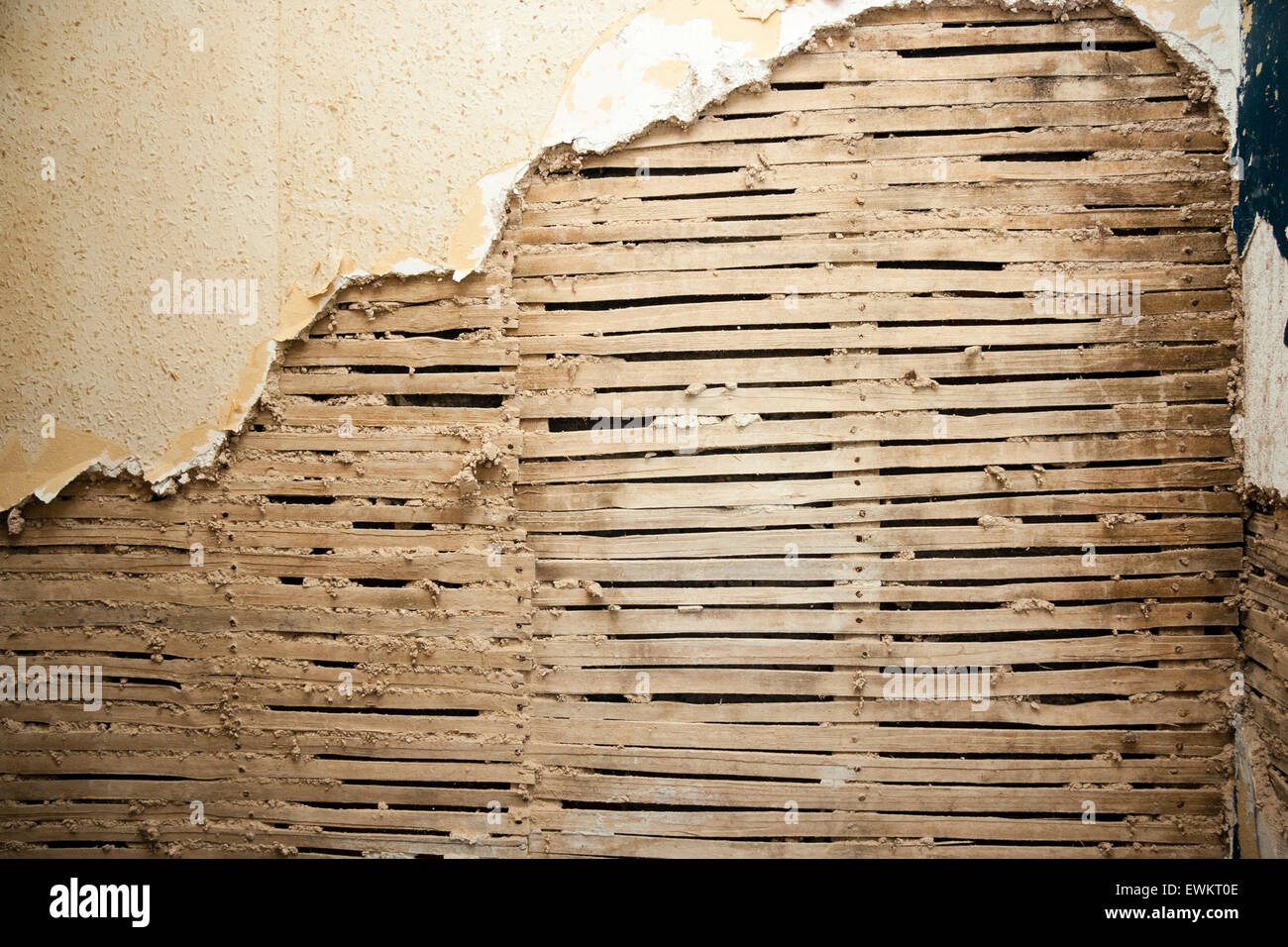 English Victorian period house, interior wall. Lath and plaster wall