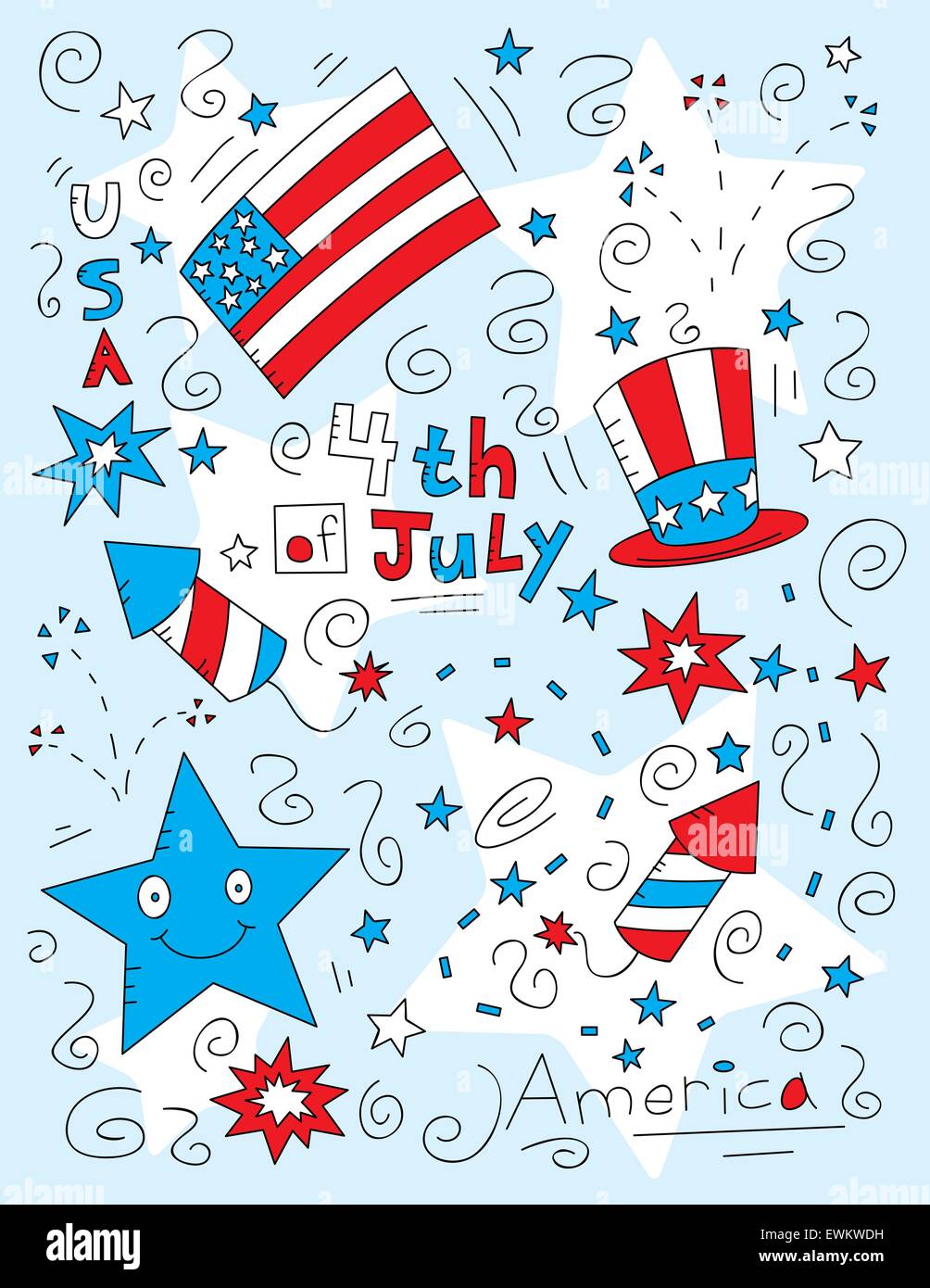 A cartoon doodle with a Fourth of July theme Stock Vector Image & Art