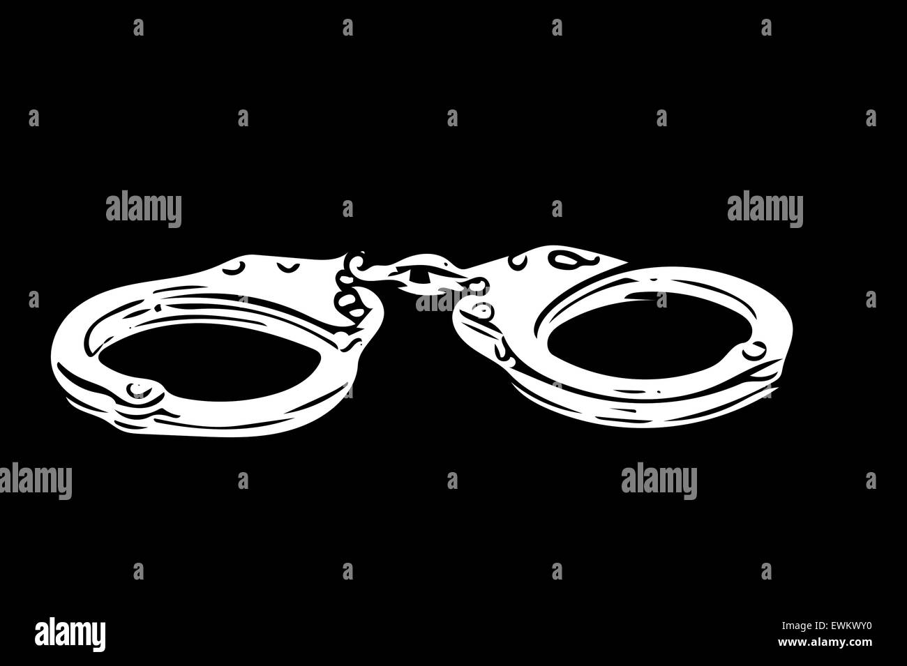 handcuff tied illustrator isolated on black ackground Stock Photo
