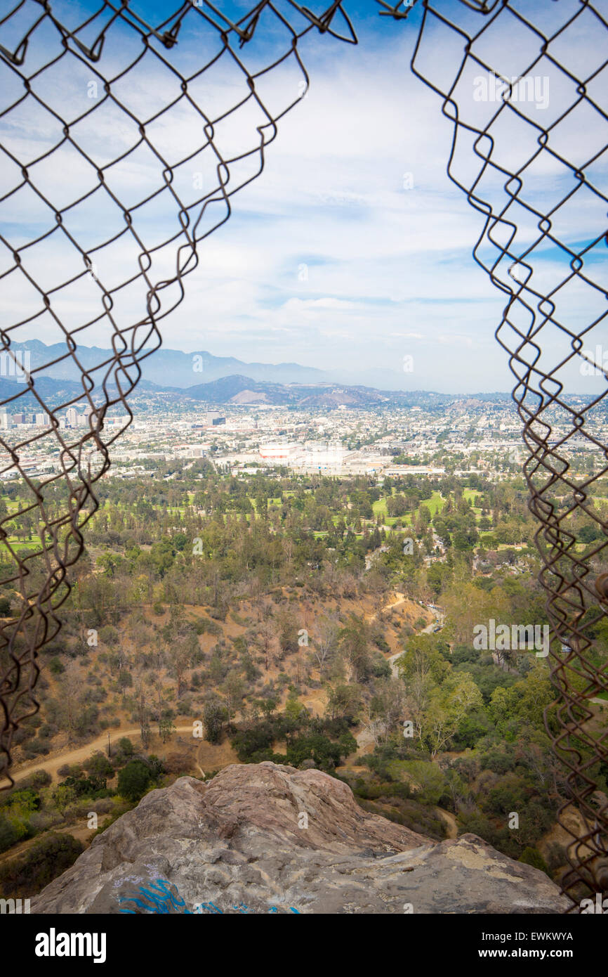 View of Los Angeles San Gabriel Valley from the top of Bee Rock Train in Griffith Park. Stock Photo