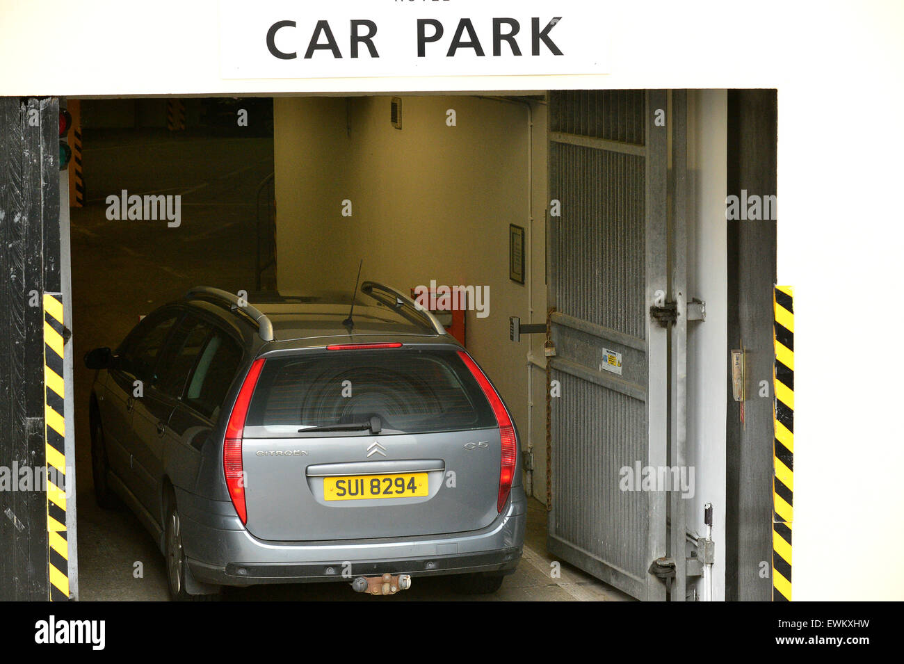 Car entering the underground car park of the Maldron Hotel in