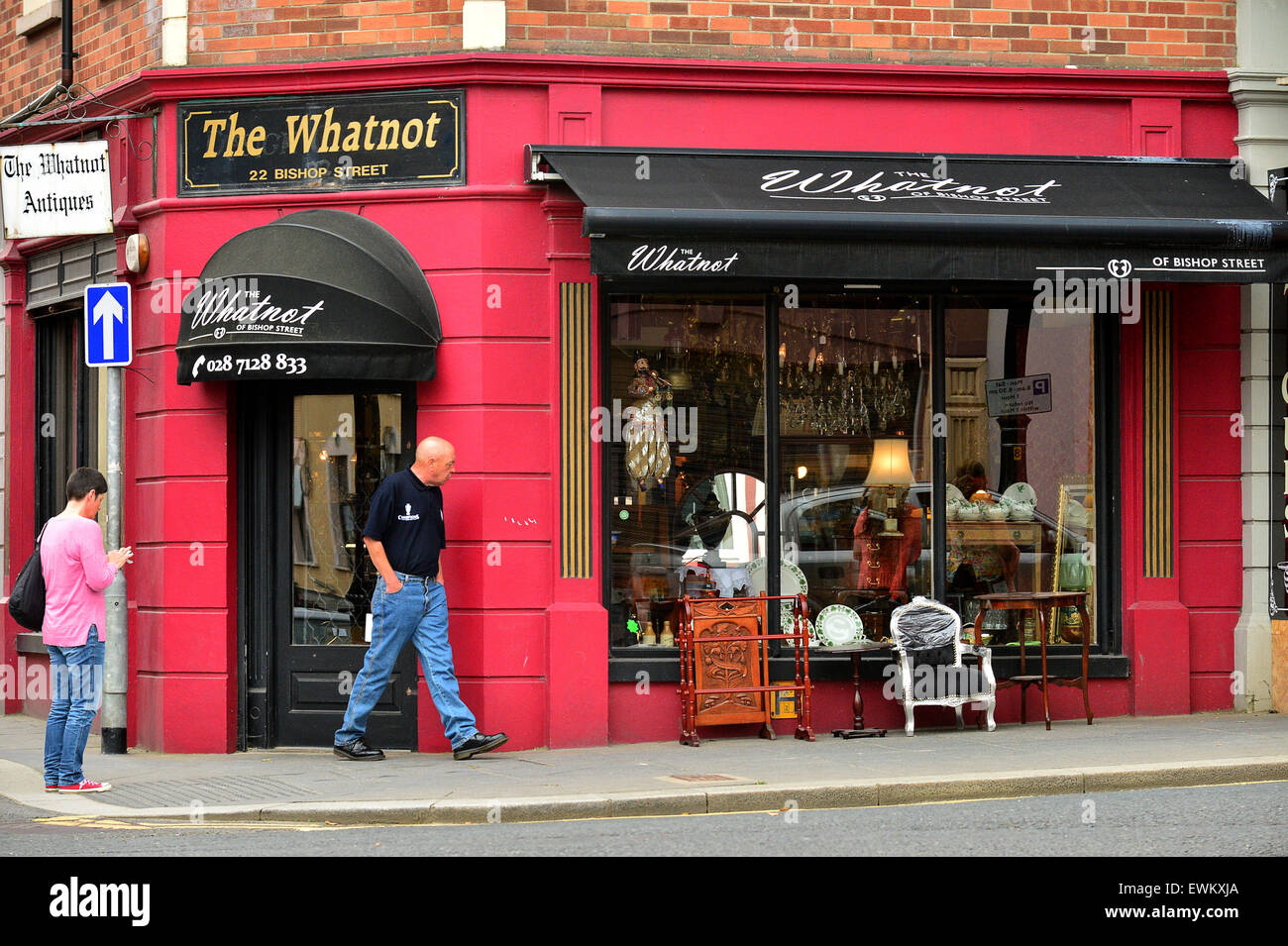 The Whatnot antique shop in Bishop Street, Londonderry (Derry), Northern Ireland. Stock Photo