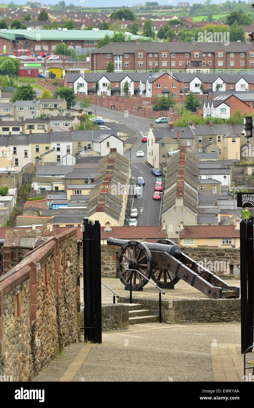 Cannon on the 17th century Derry Walls in Londonderry, Northern Ireland. Stock Photo