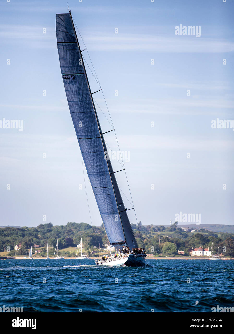 UK. 27th June, 2015. Saturday 27th June saw 1500 yachts compete in the Round the Island Race around the Isle of Wight. Mike Slade's Farr100 'Leopard' was the first monohull home Credit:  Niall Ferguson/Alamy Live News Stock Photo
