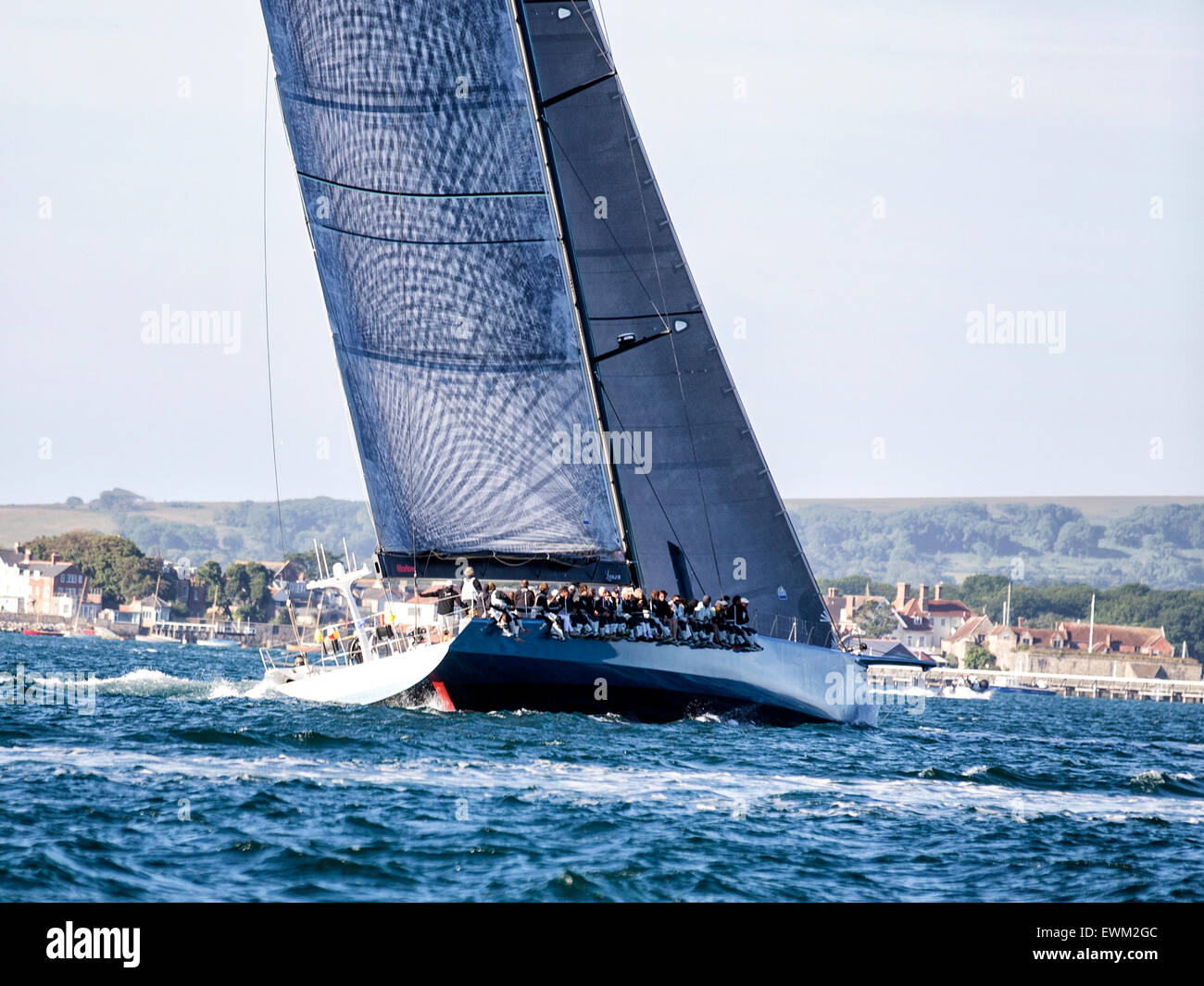UK. 27th June, 2015. Mike Slade’s Farr 100, ICAP Leopard seen here off Yarmouth, Isle of Wight, shortly after the start of the 2015 Round the Island Race took line honours for monohulls Credit:  Niall Ferguson/Alamy Live News Stock Photo