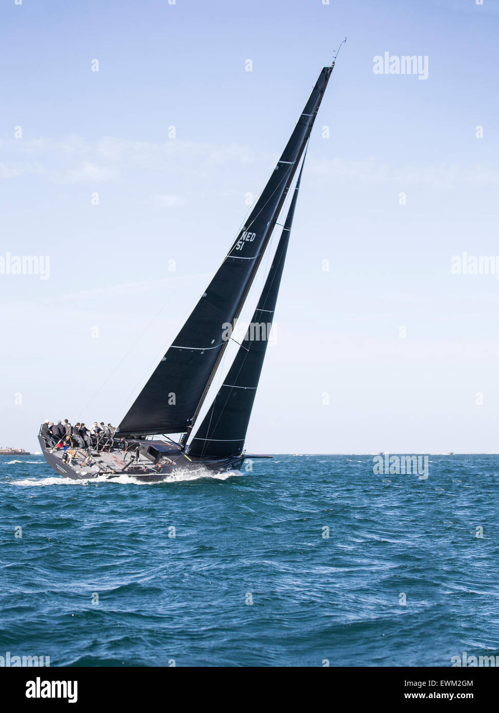 UK. 27th June, 2015. Ker 51 yacht NED51 'Tonnere 4' owned and skippered by Frank Gerber, taking part in the 2015 Round the Island Race Credit:  Niall Ferguson/Alamy Live News Stock Photo