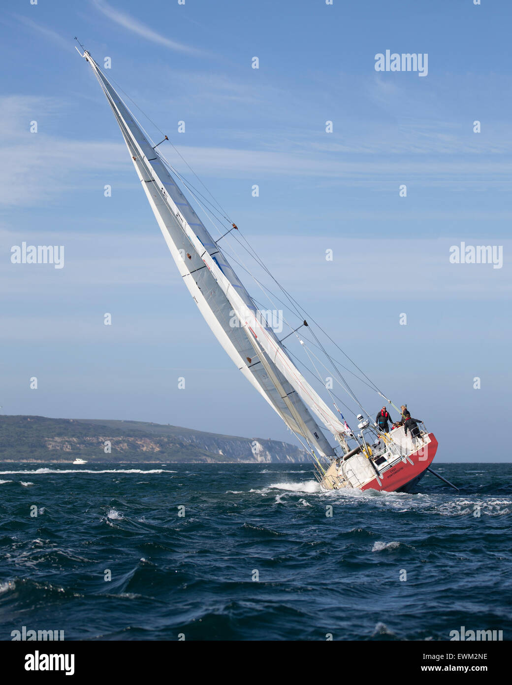 UK. 27th June, 2015. GBR 727X, previously CV27 in the 'Round the World Race' approching the Needles in the Round the Island Yacht Race on Saturday Credit:  Niall Ferguson/Alamy Live News Stock Photo