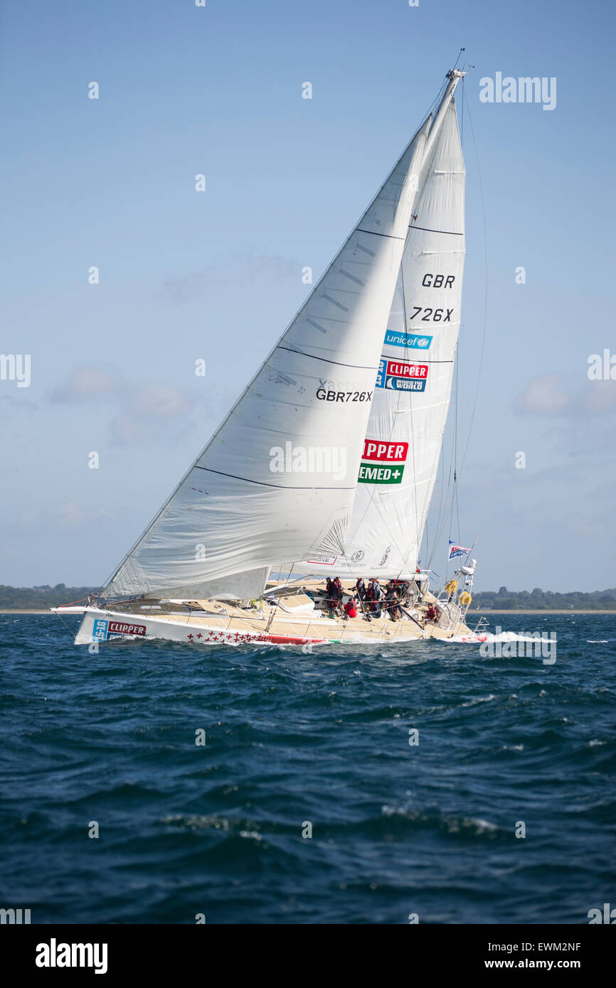 UK. 27th June, 2015. GBR 726X, a former Round the World Yacht Race particicipant, in the 2015 Round the Island Race Credit:  Niall Ferguson/Alamy Live News Stock Photo