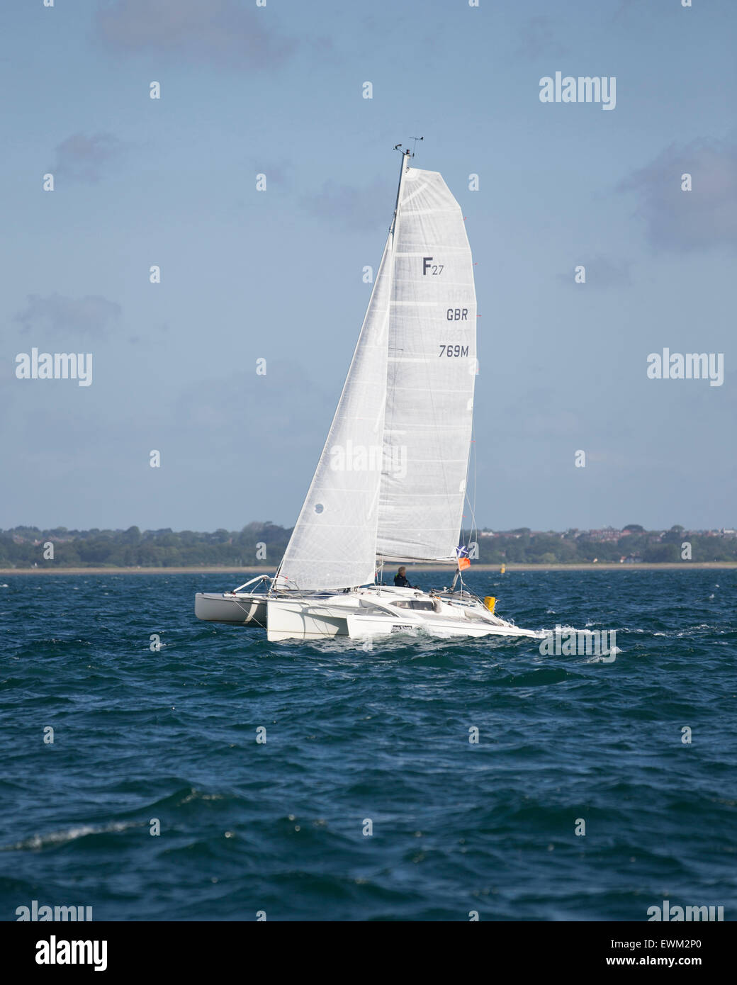 UK. 27th June, 2015. Multihull F27 GBR 769M taking part in the 2015 Round the Island Race Credit:  Niall Ferguson/Alamy Live News Stock Photo