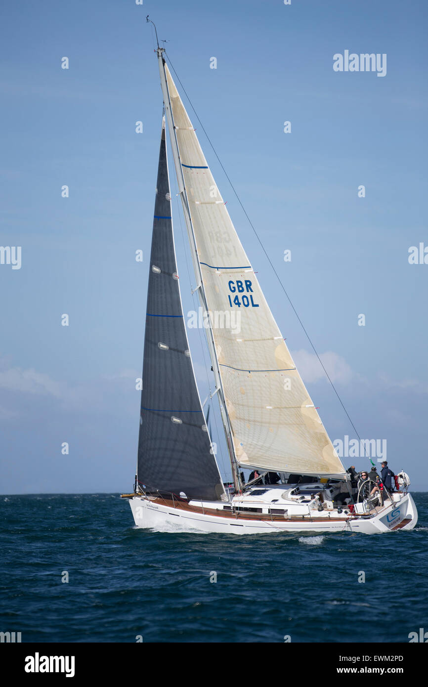 UK. 27th June, 2015. Grand Soleil 40 GBR 140L 'Lickety Split' taking part in the 2015 Round the Island Race Credit:  Niall Ferguson/Alamy Live News Stock Photo