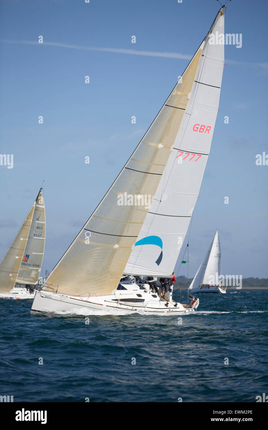 UK. 27th June, 2015. Elan 410 GBR 7777 'Passion' during the 2015 Round the Island Race Credit:  Niall Ferguson/Alamy Live News Stock Photo