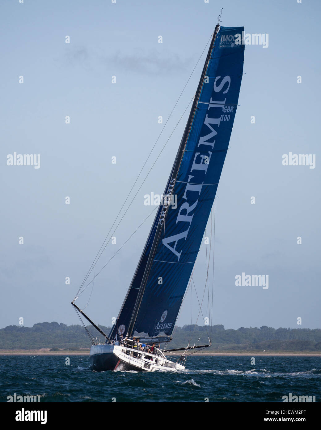 UK. 27th June, 2015. Open 60 GBR 100 Artemis on its way to monohull line honours in the 2015 Round the Island Race Credit:  Niall Ferguson/Alamy Live News Stock Photo