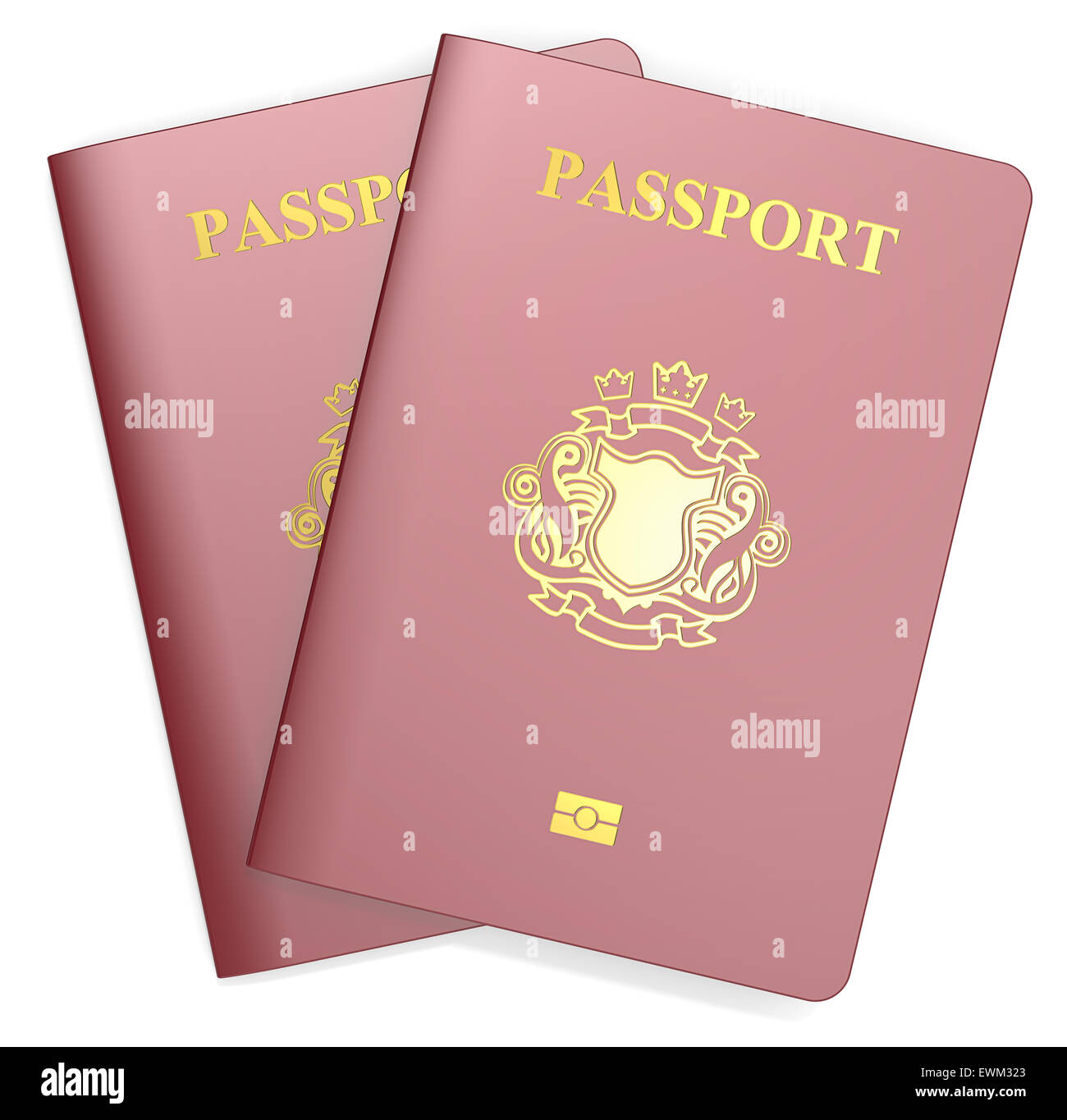 Two Red Passports. Non-Country golden Blazon. Stock Photo