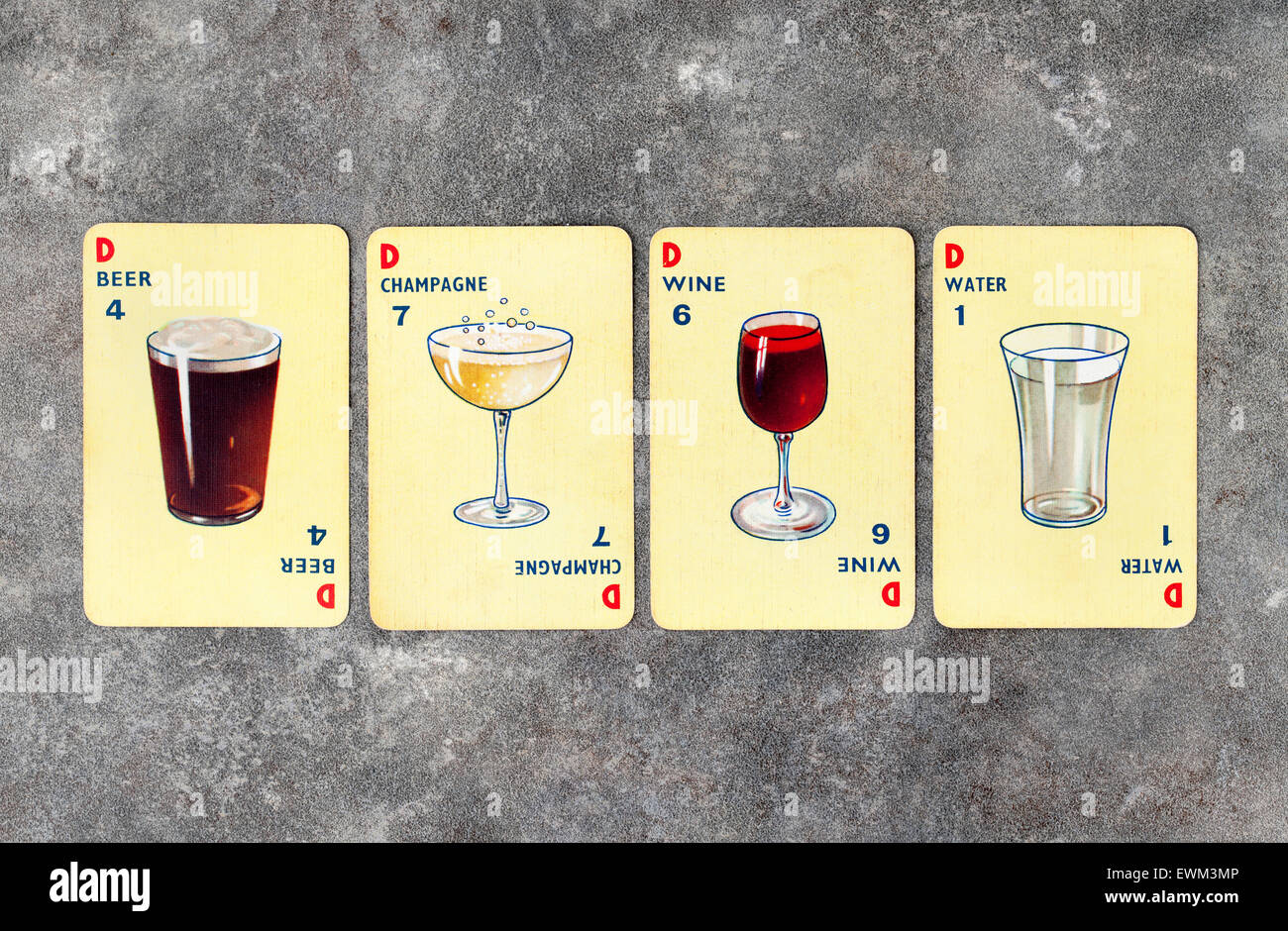 Assorted Drinks Cards from a pack of vintage Menuette Playing Cards Stock Photo