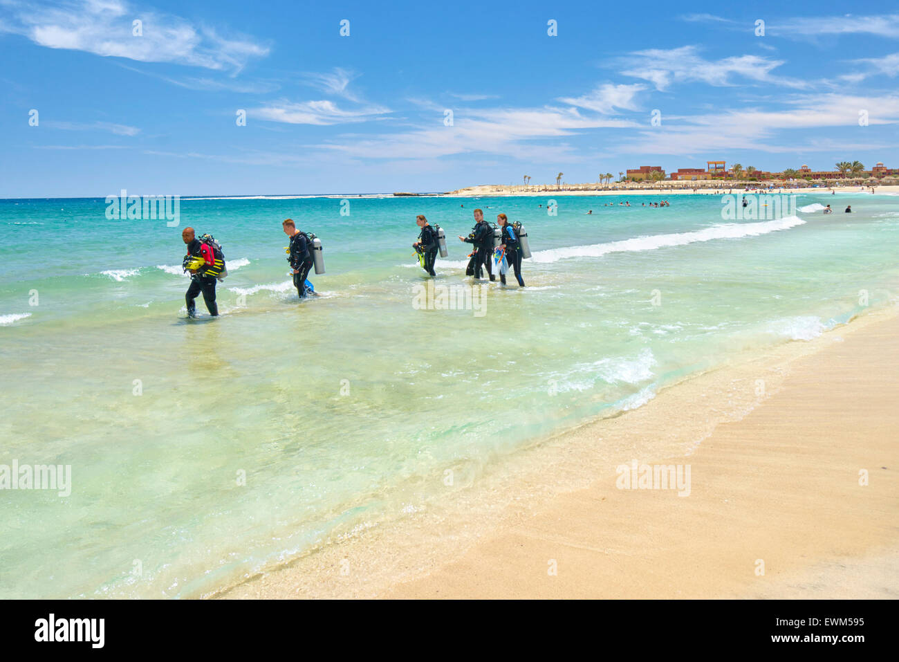 Divers in  Abu Dabbab Bay, Marsa Alam, Red Sea, Egypt Stock Photo