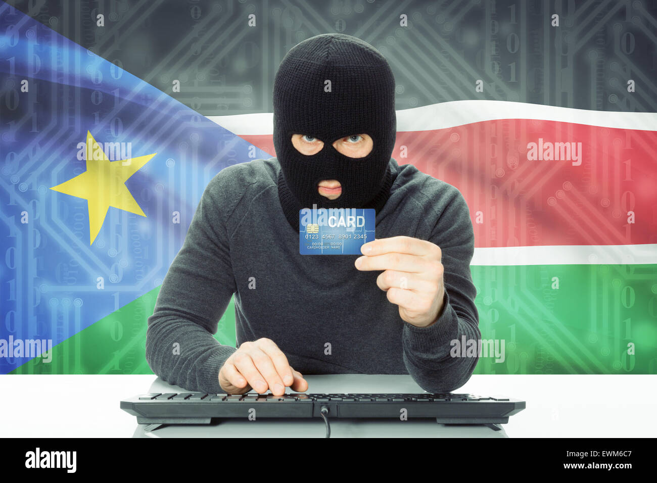 Cybercrime concept with flag on background - South Sudan Stock Photo