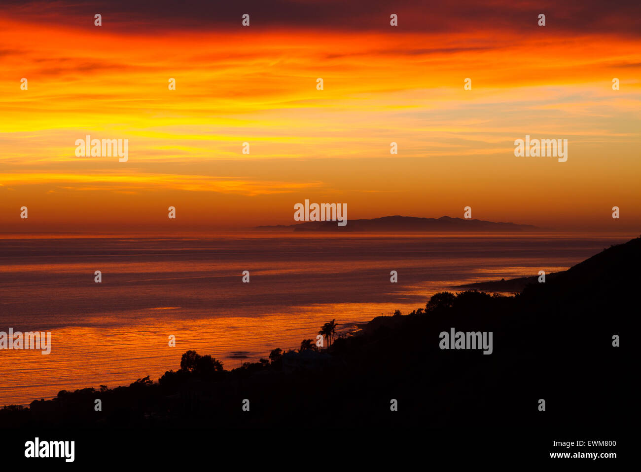 Sunset clouds over Anacapa Island as seen from Malibu, California. Stock Photo