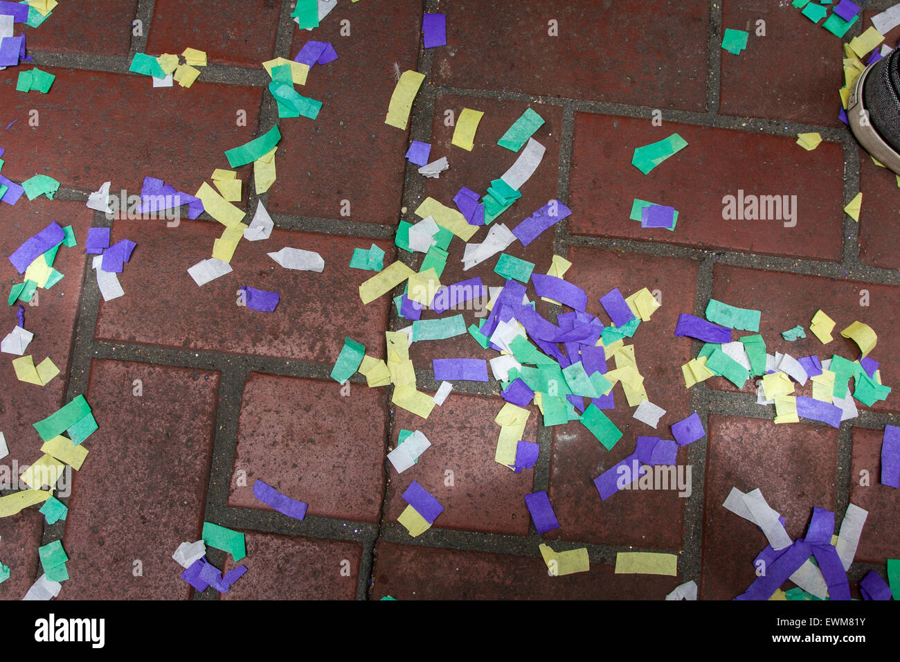 Confetti on Market Street during the Gay Pride Parade celebration Stock