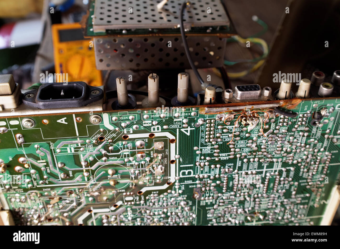 damaged connector in the old CRT monitor Stock Photo