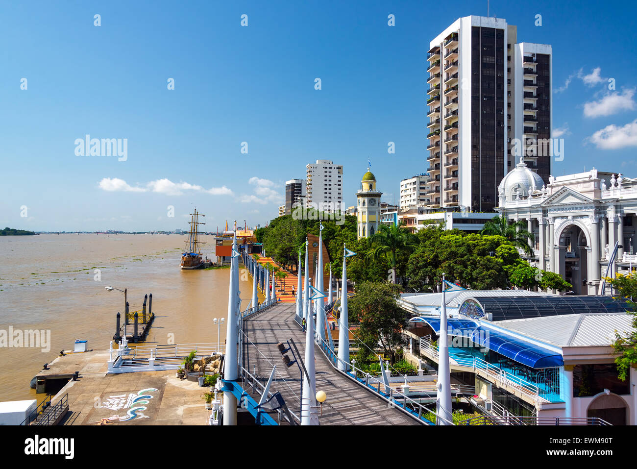 View of the Malecon and the Guayas River in Guayaquil, Ecuador Stock Photo