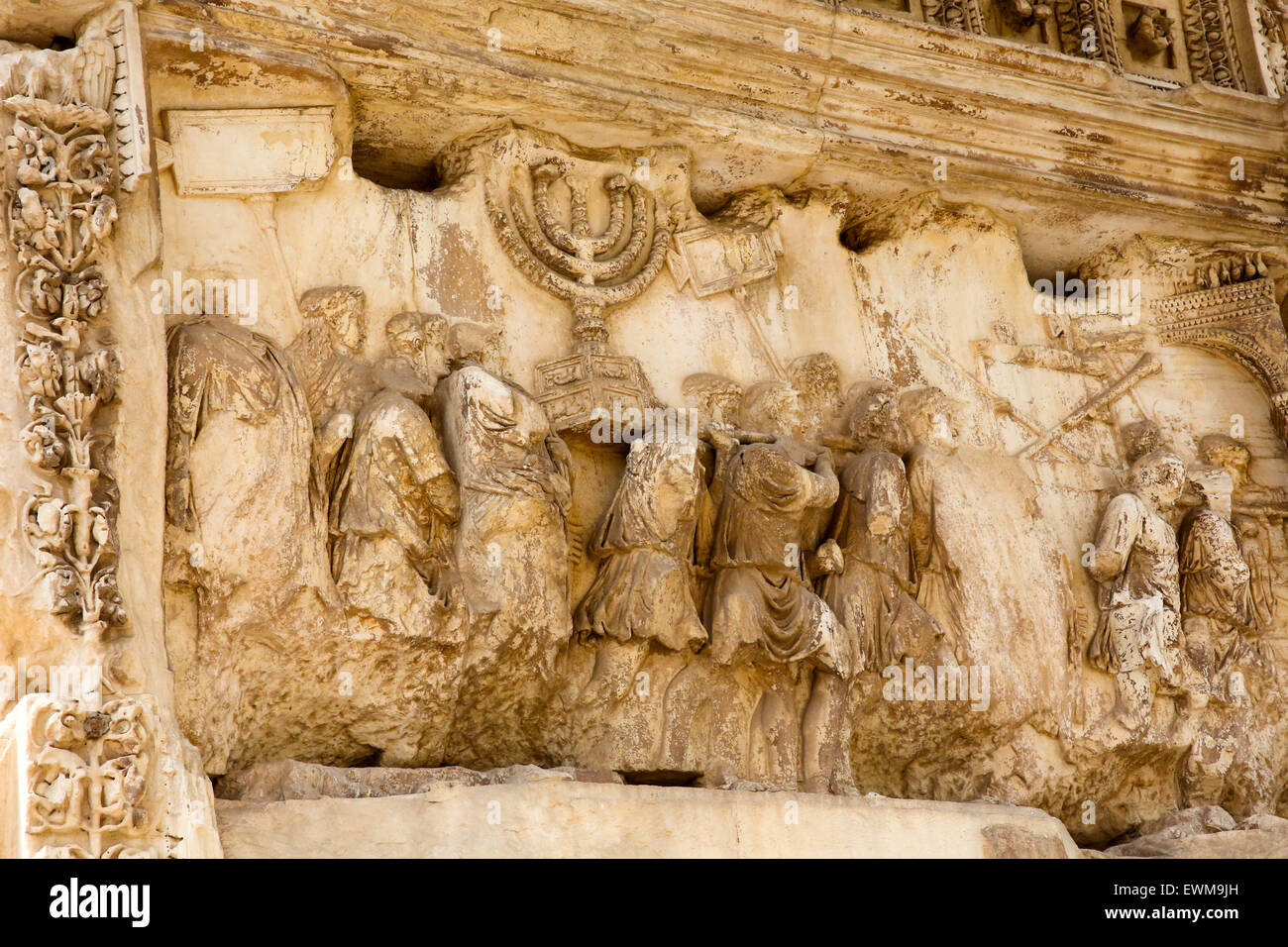 Arch of Titus showing the Emperor's victory over Judea in 70 AD. Stock Photo