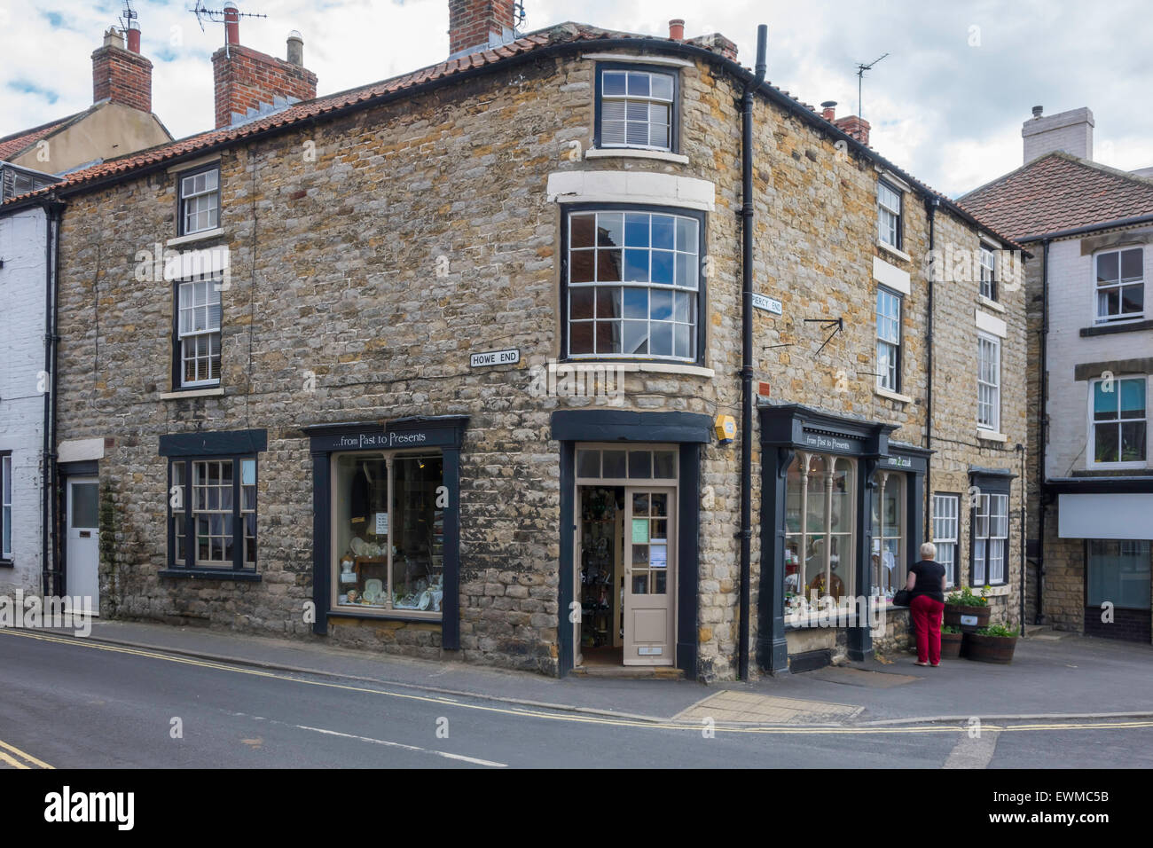 Stone built corner antique shop in Kirkbymoorside North Yorkshire England Stock Photo