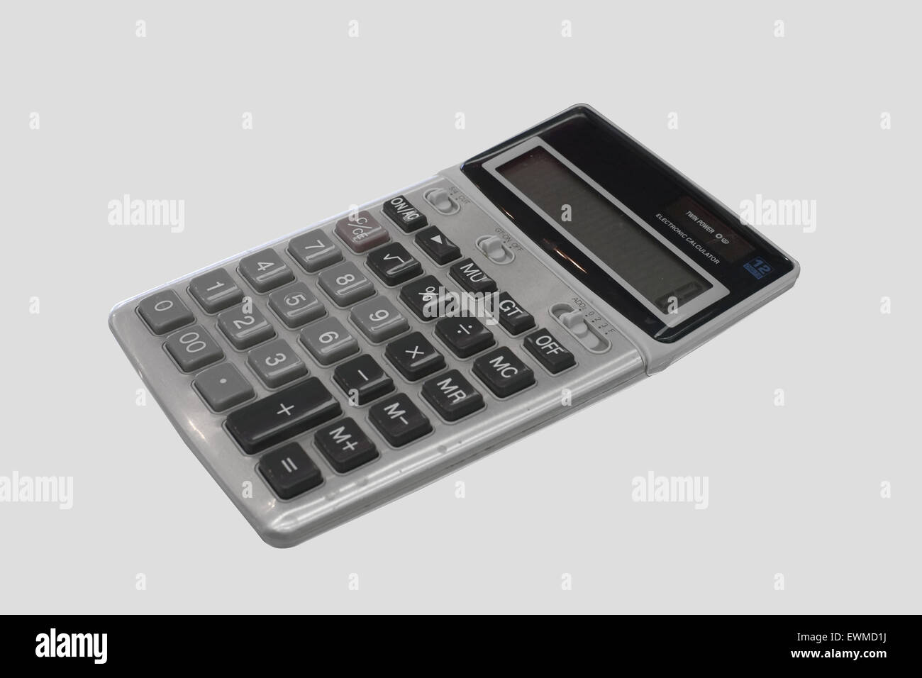 Electronic calculator isolated on gray background Stock Photo
