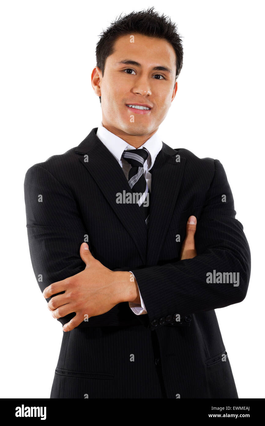 Stock image of hispanic businessman standing with arms crossed over ...