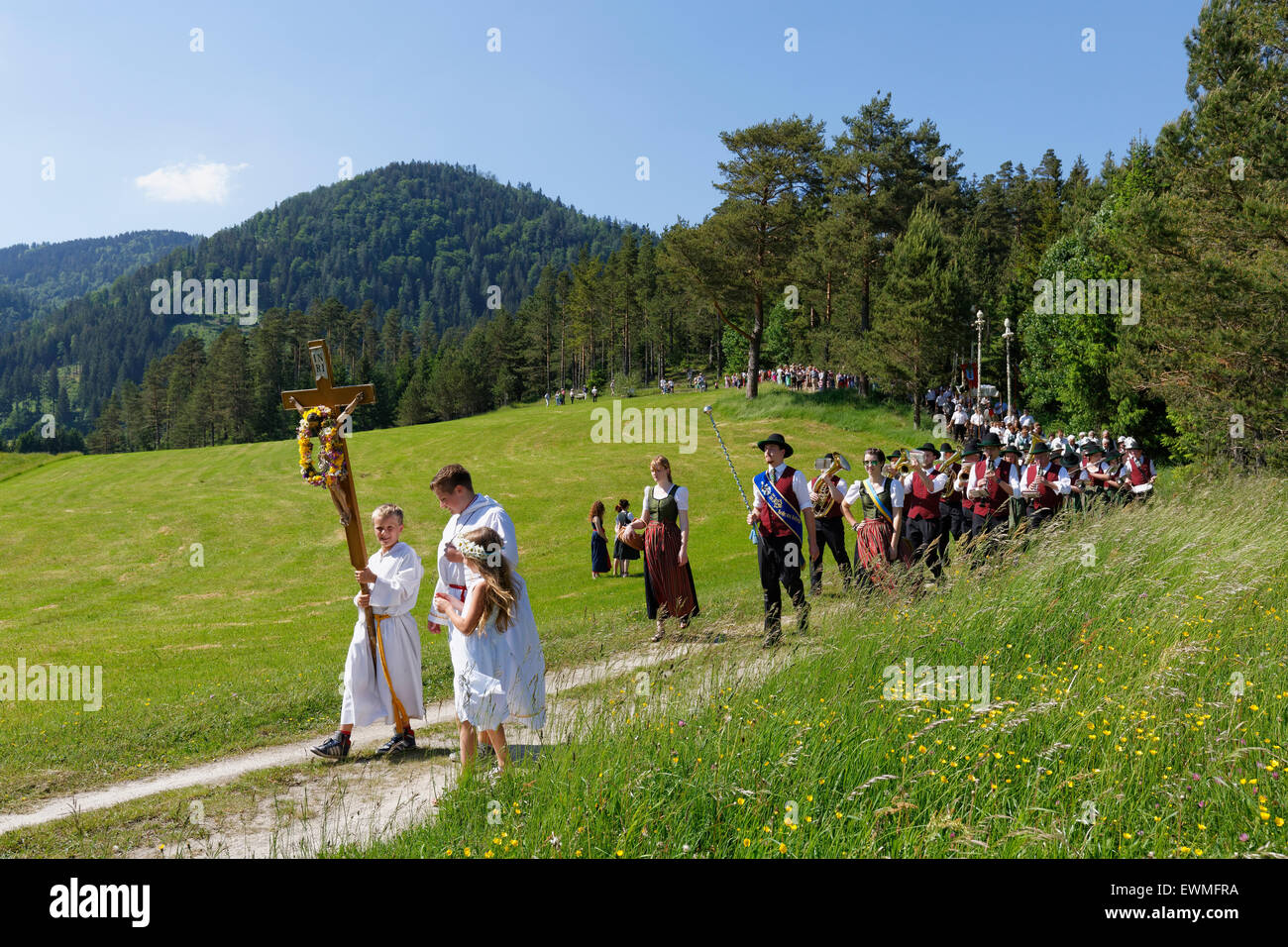 Corpus Christi procession, Rohr im Gebirge, industrial district, Lower Austria, Austria Stock Photo