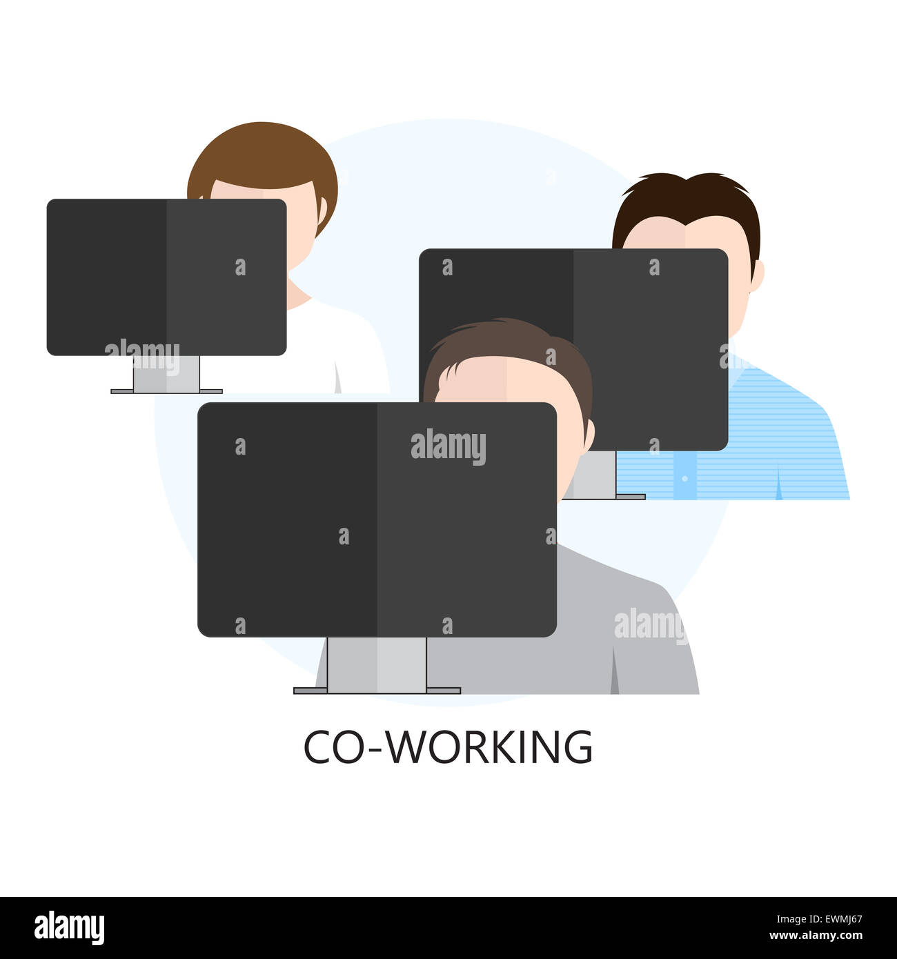 Co-working Icon with Three Workplaces Stock Photo
