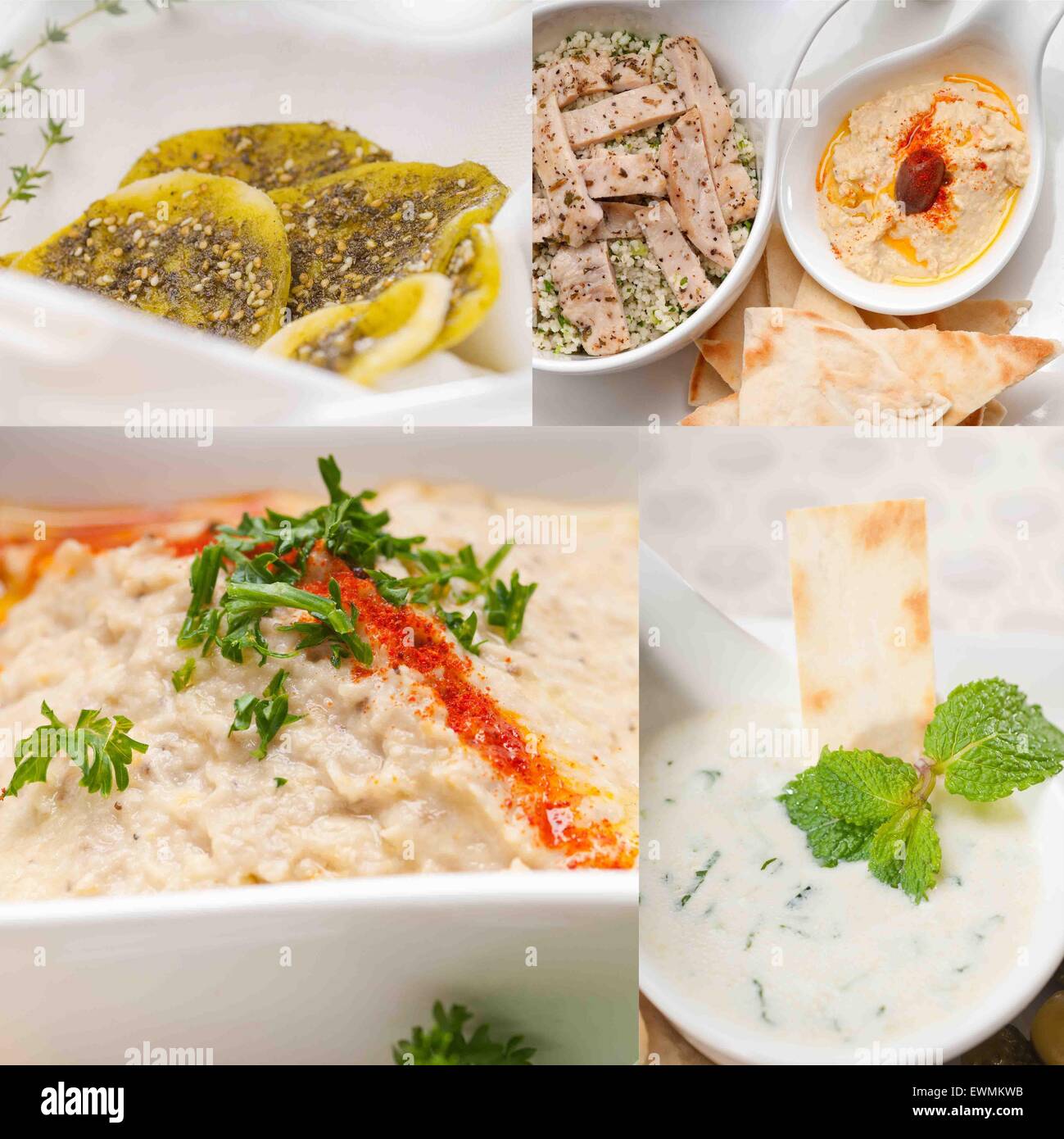 Arab middle eastern food collage collection on white frame Stock Photo