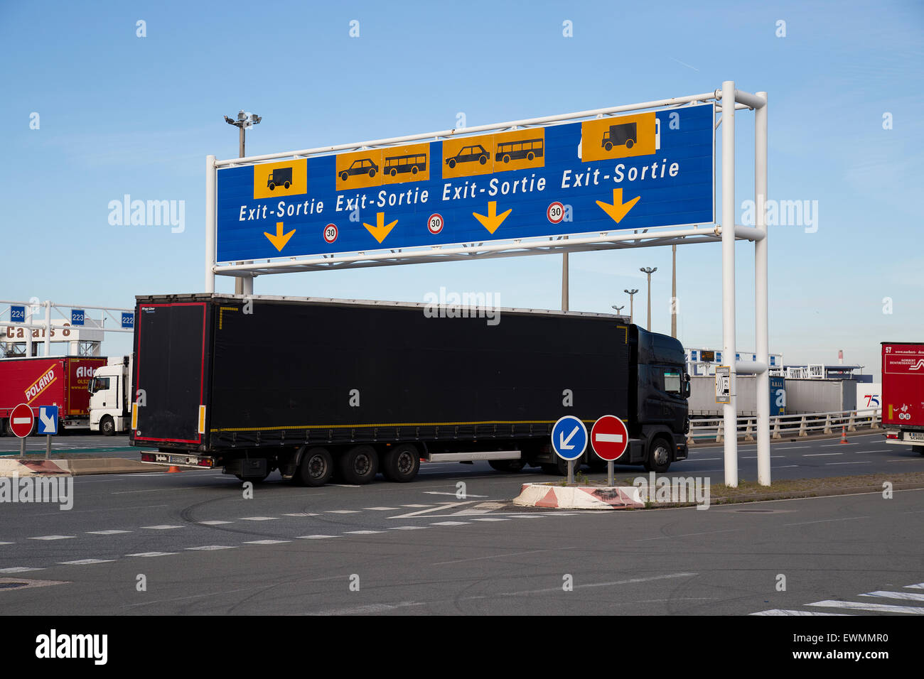 Lorry arrives at the Port of Calais in France Stock Photo