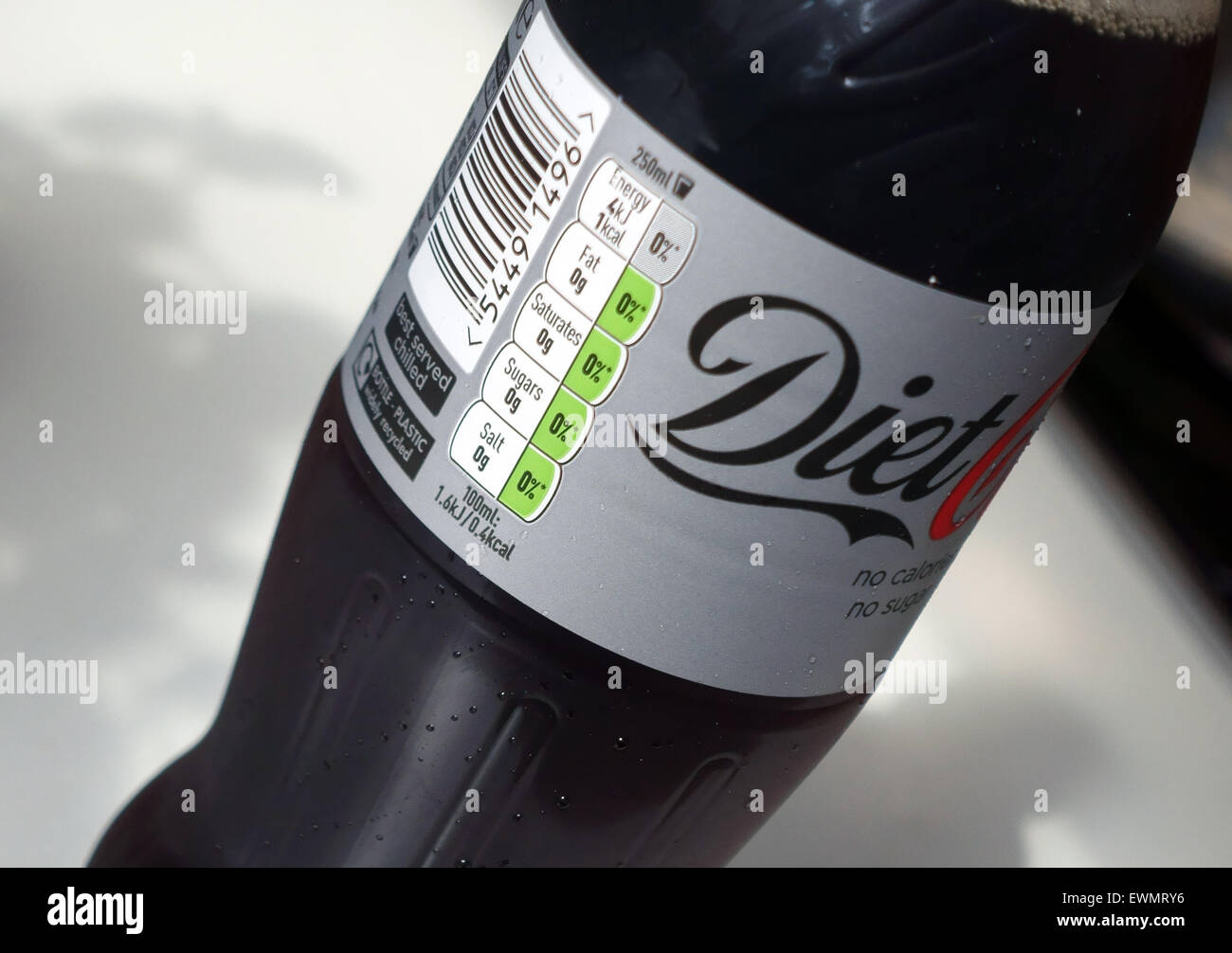 Updated nutrition information symbols on bottle of Diet Coke, London Stock Photo