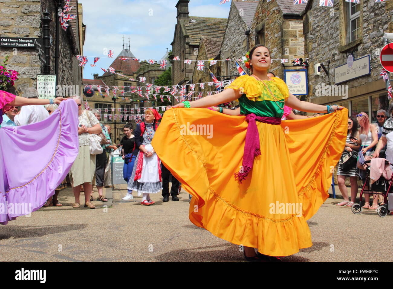 Members of Latin American dance group, Son de America perform at the International Day of Dance in Bakewell Derbyshire England Stock Photo