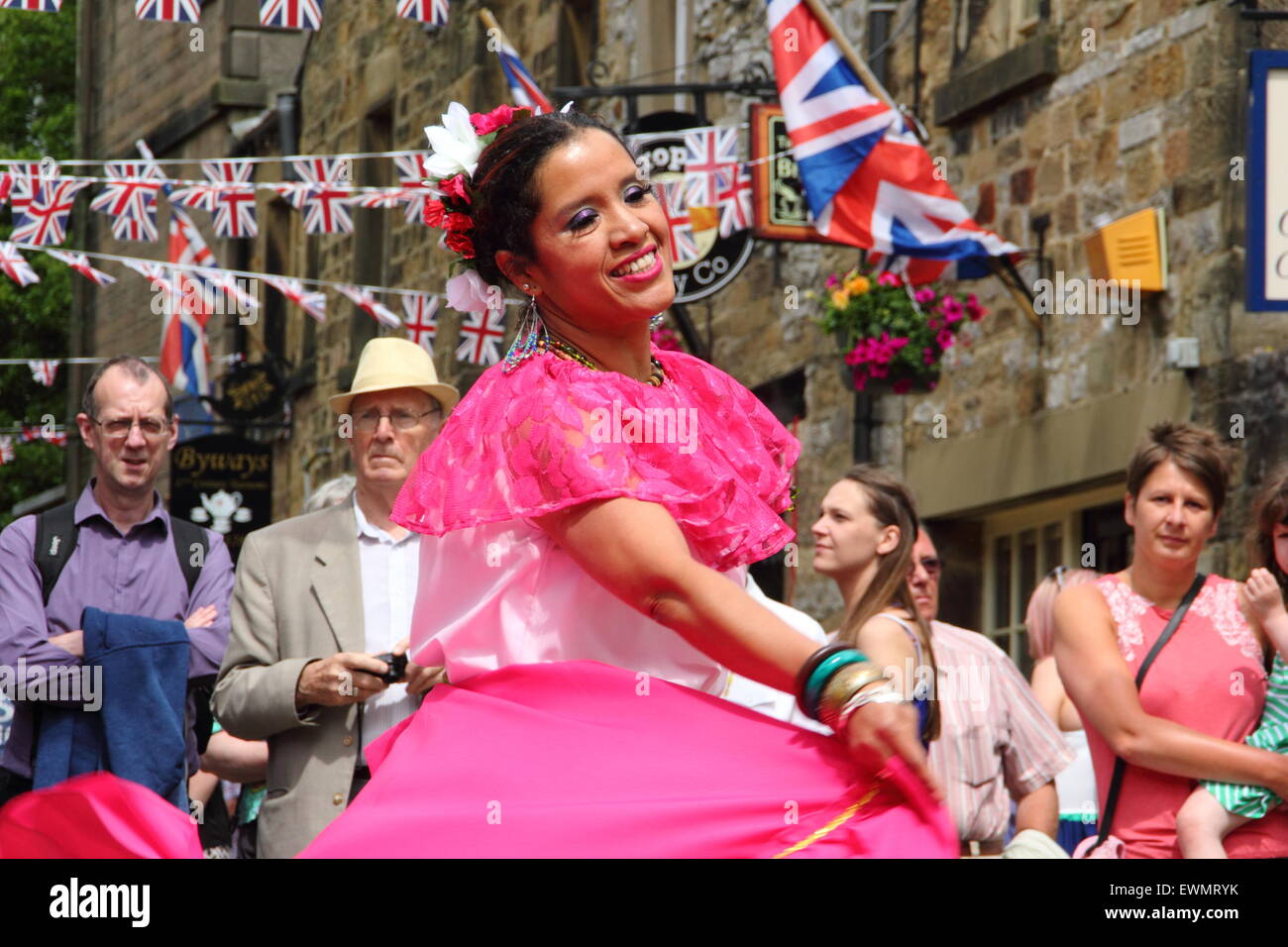 Members of Latin American dance group, Son de America perform at the Bakewell International Day of Dance, Bakewell, England UK Stock Photo