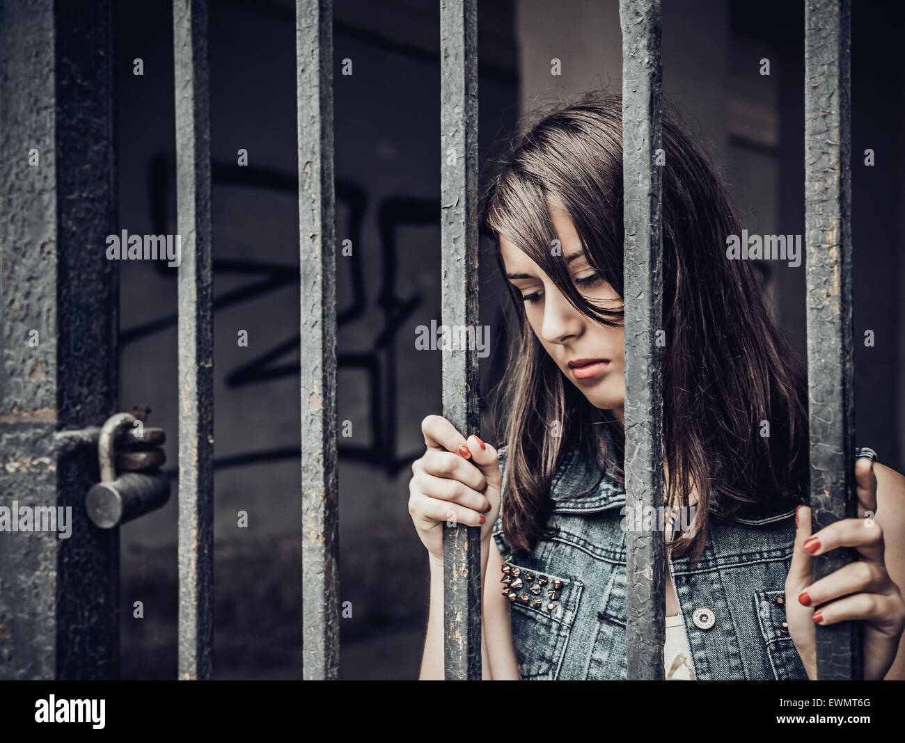 Young woman who is imprisoned Stock Photo