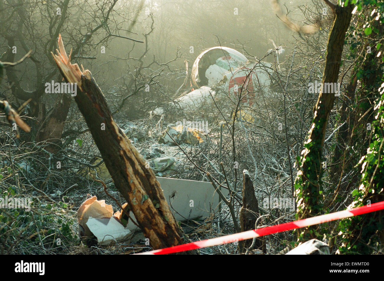 The wreckage near Coventry Airport following the Boeing 737 crash, which killed five people. 22nd December 1994. Stock Photo