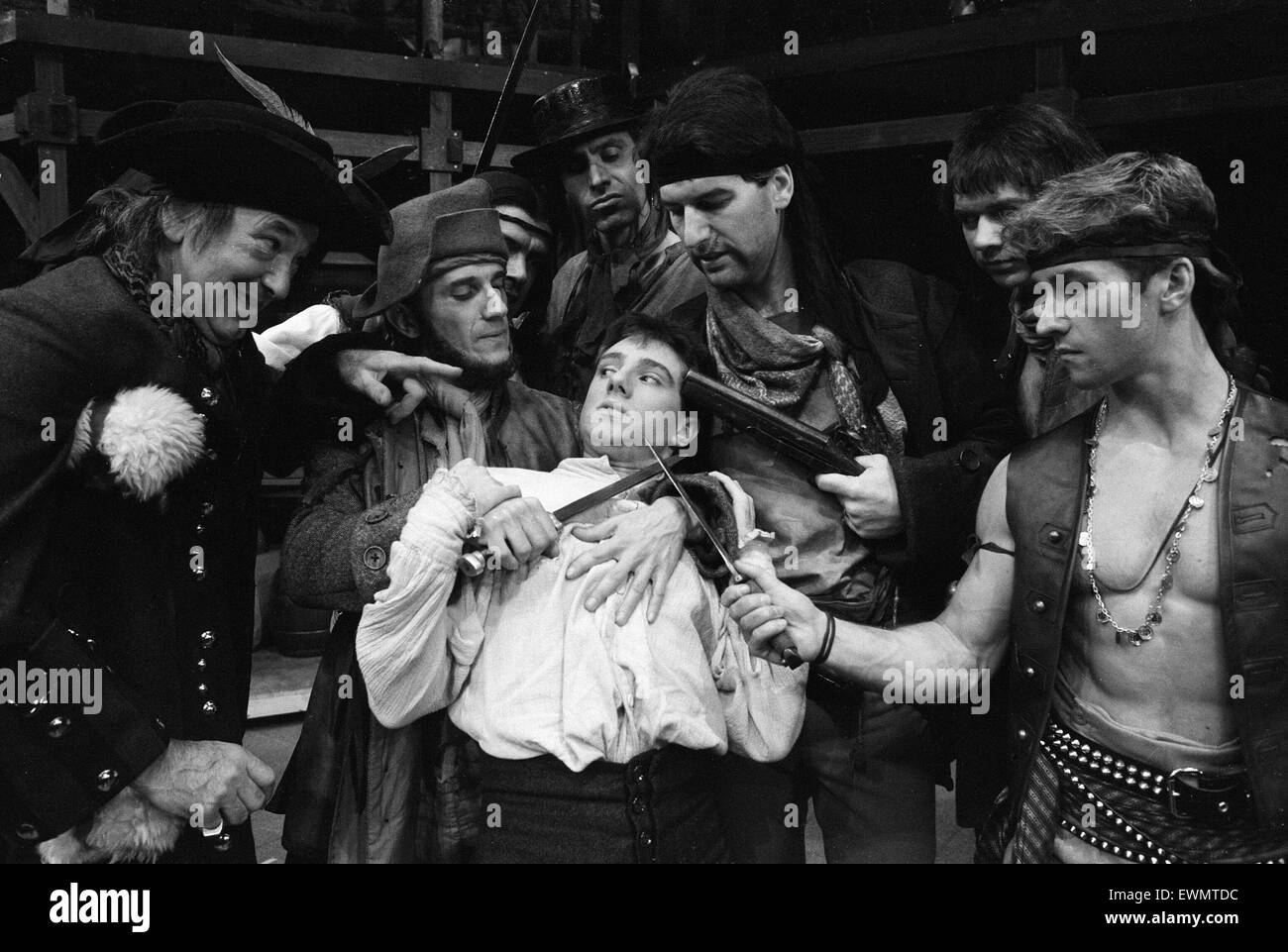 Treasure Island, Pantomime, Photo-call, Birmingham Repertory Theatre, Birmingham, 20th December 1984. Jack Douglas, comedian, plays Long John Silver. Stock Photo
