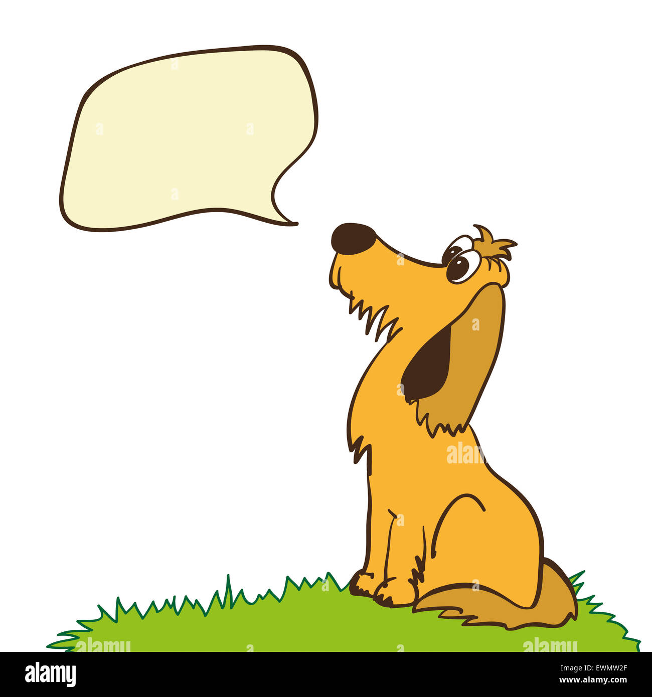 Cute dog with speech bubble. Cartoon illustration of animal character. Stock Photo