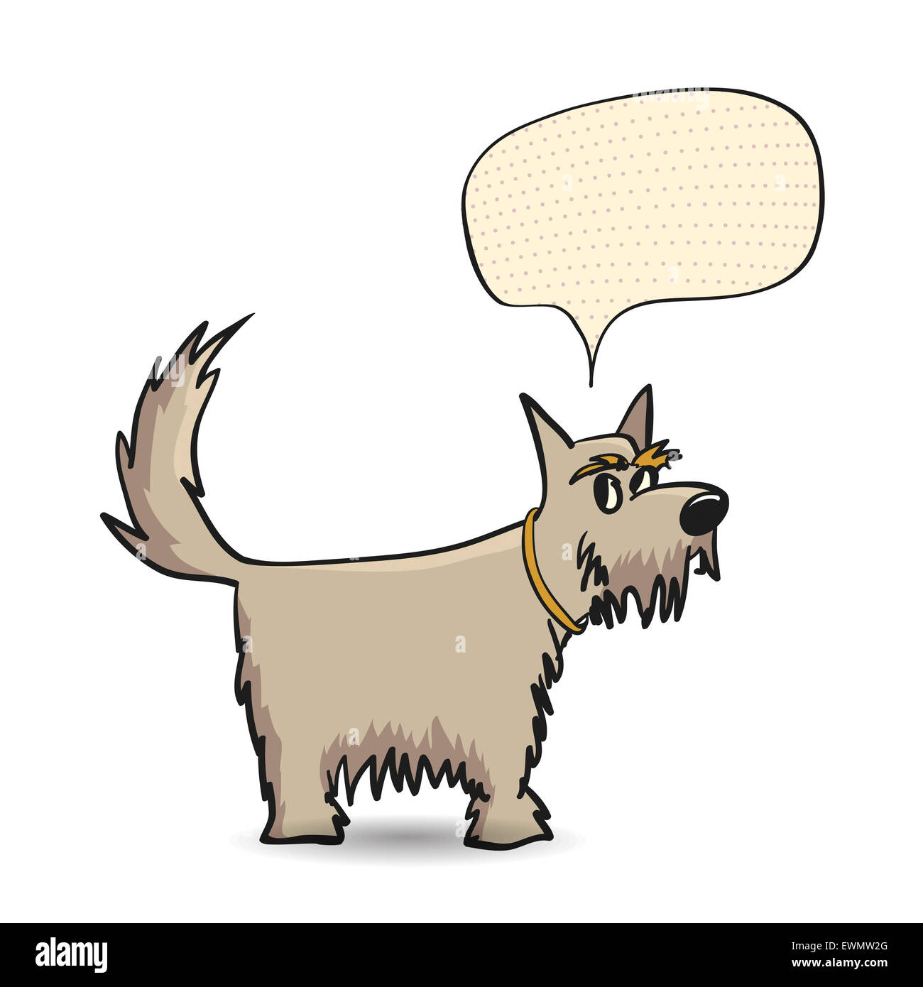 Funny dog with speech bubble. Cartoon illustration of animal character. Stock Photo