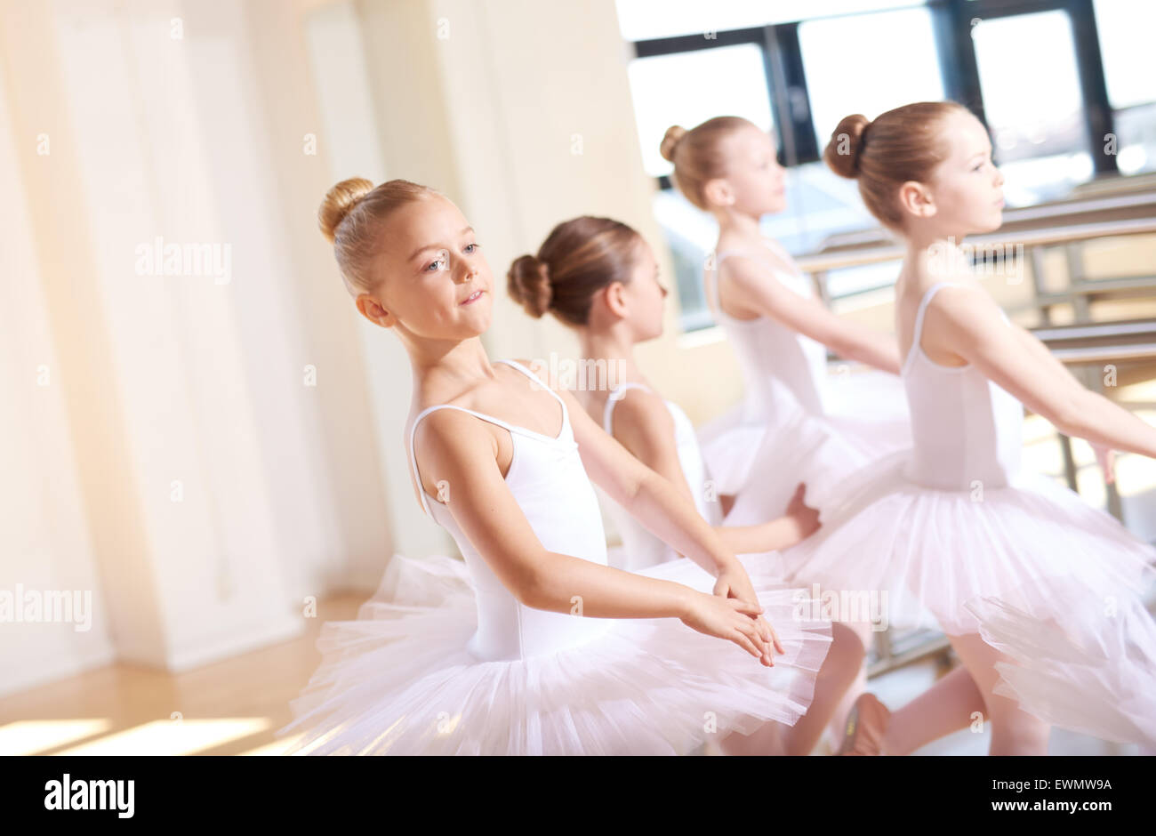 Cute Little Ballerinas Wearing White Tutus, Practicing their Dance