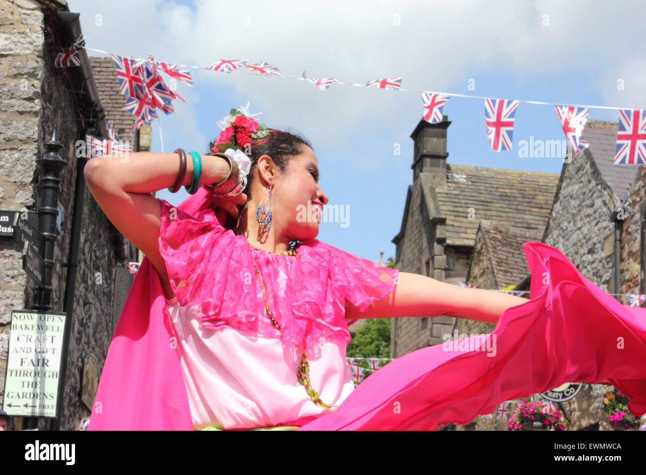 Members of LAtin American dance group, Son de America perform at the Bakewell International Day of Dance, Bakewell, England UK Stock Photo