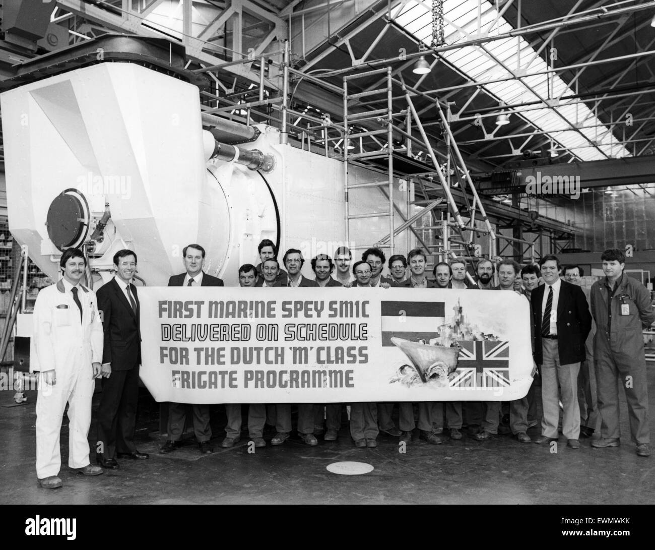 Rolls Royce, Ansty engineering works. Coventry. March 1987. The plant has reached a milestone in the development of a new generation of new, more powerful, marine engines. The factory last night tested the new marine Spey gas turbine engine destined to po Stock Photo