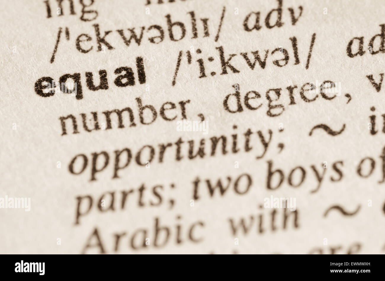 Definition of word equal in dictionary Stock Photo Alamy