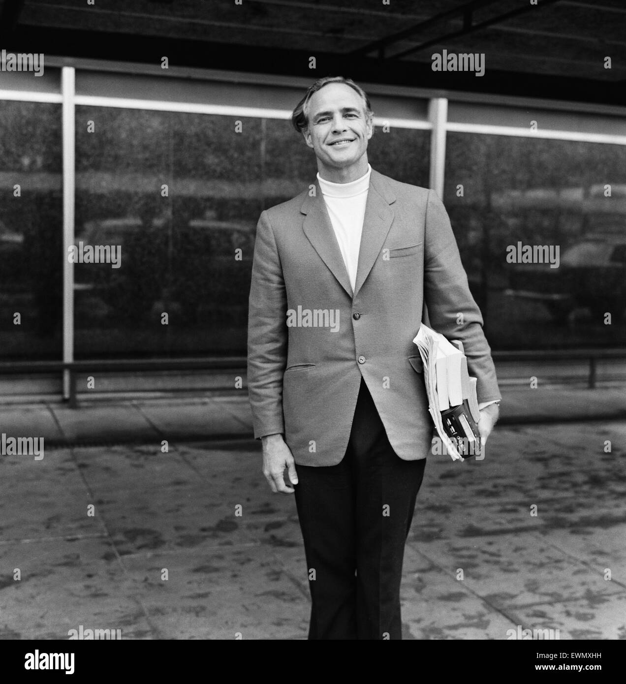 Marlon Brando, arrives in UK to attend UNICEF Conference, pictured at London Heathrow Airport, 19th September 1967. Stock Photo