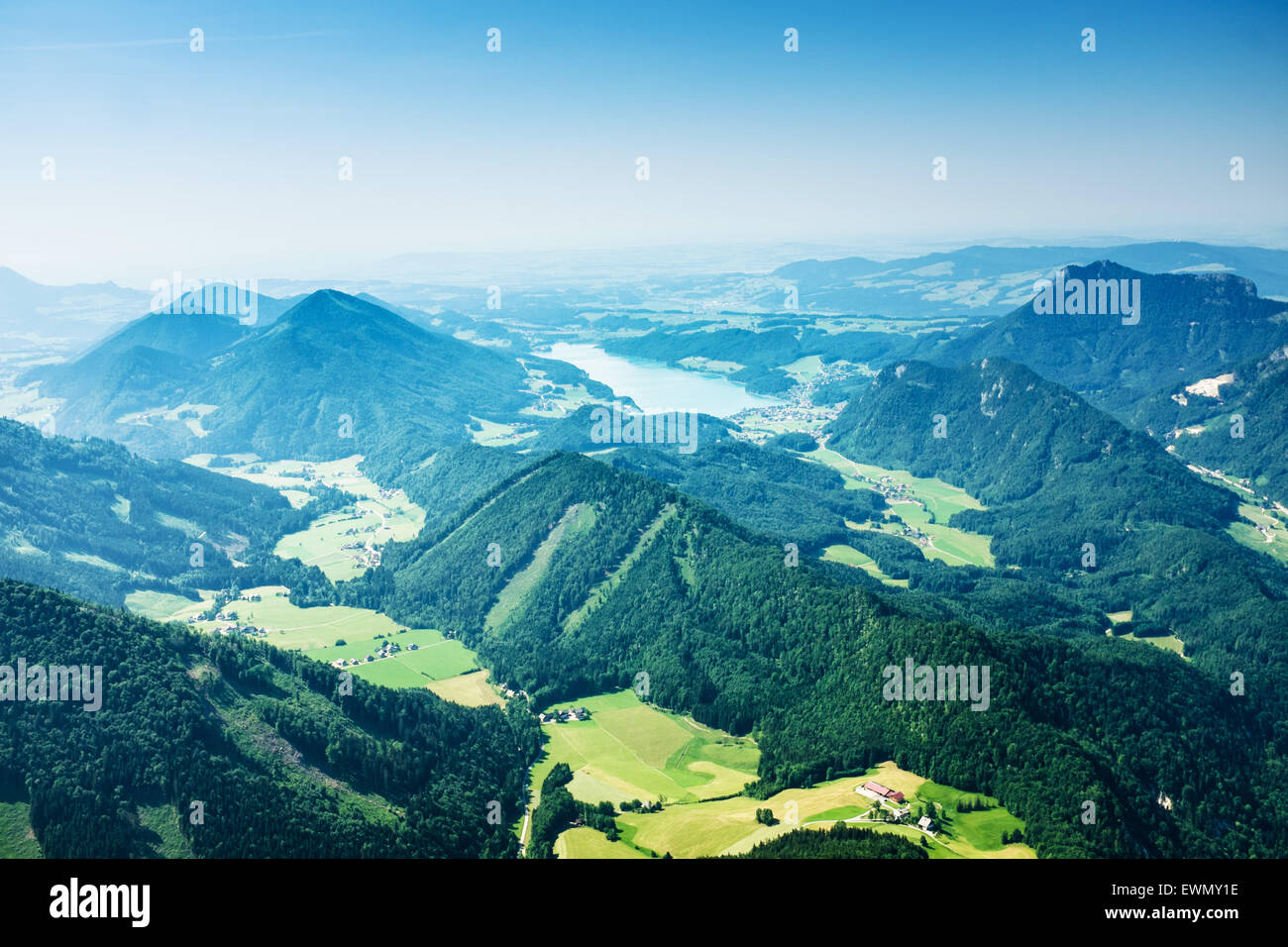 Aerial shot Salzkammergut Alps, Austria Stock Photo