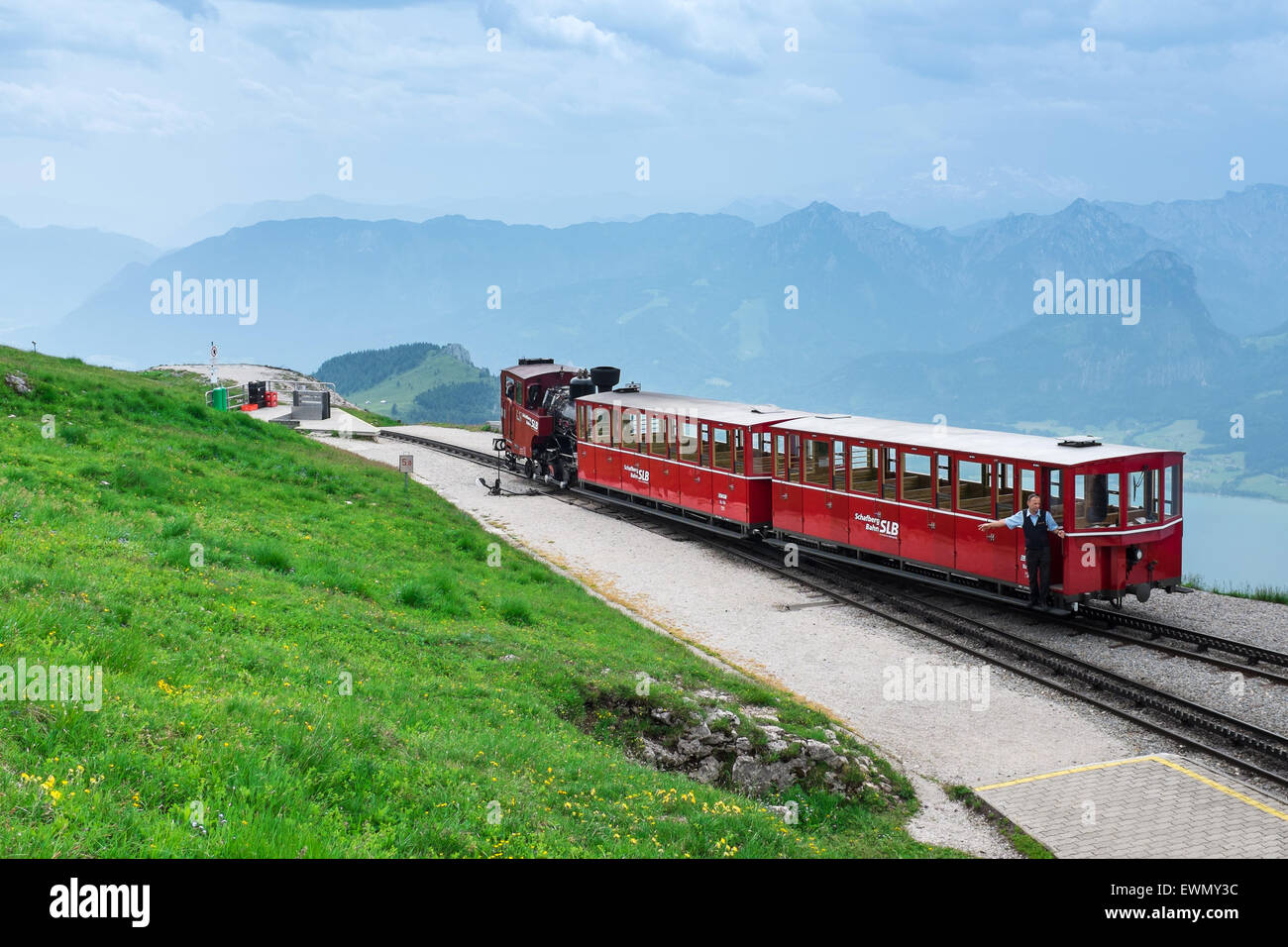 Schafbergbahn, mountain steam train on the top of schafberg mountain, Salzkammergut, Austria Stock Photo