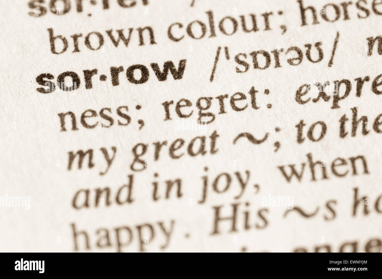 Definition of word sorrow in dictionary Stock Photo Alamy