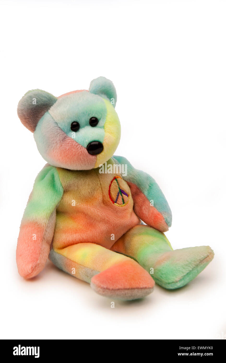 toys, Ty Beanie Babes, Peace Bear, unique tie dyed ty-dyed toy introduced in 1979 Stock Photo
