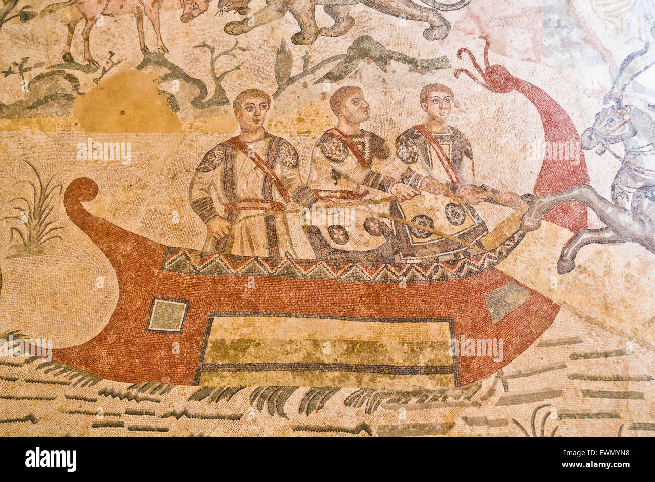 Mosaic details inside roman villa at Piazza Armerina, Sicily Stock Photo